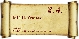 Mellik Anetta névjegykártya